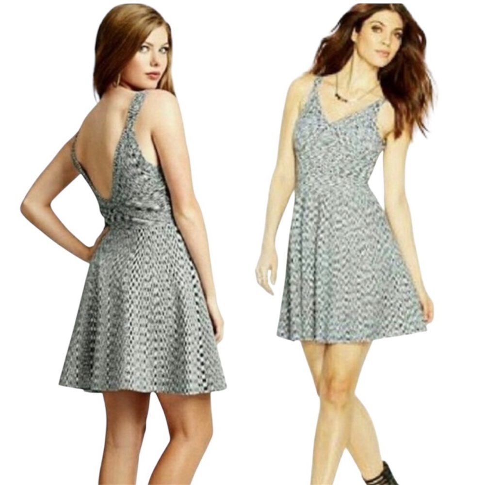 Guess Double Strap Skater Dress Sz Small Black White Knit